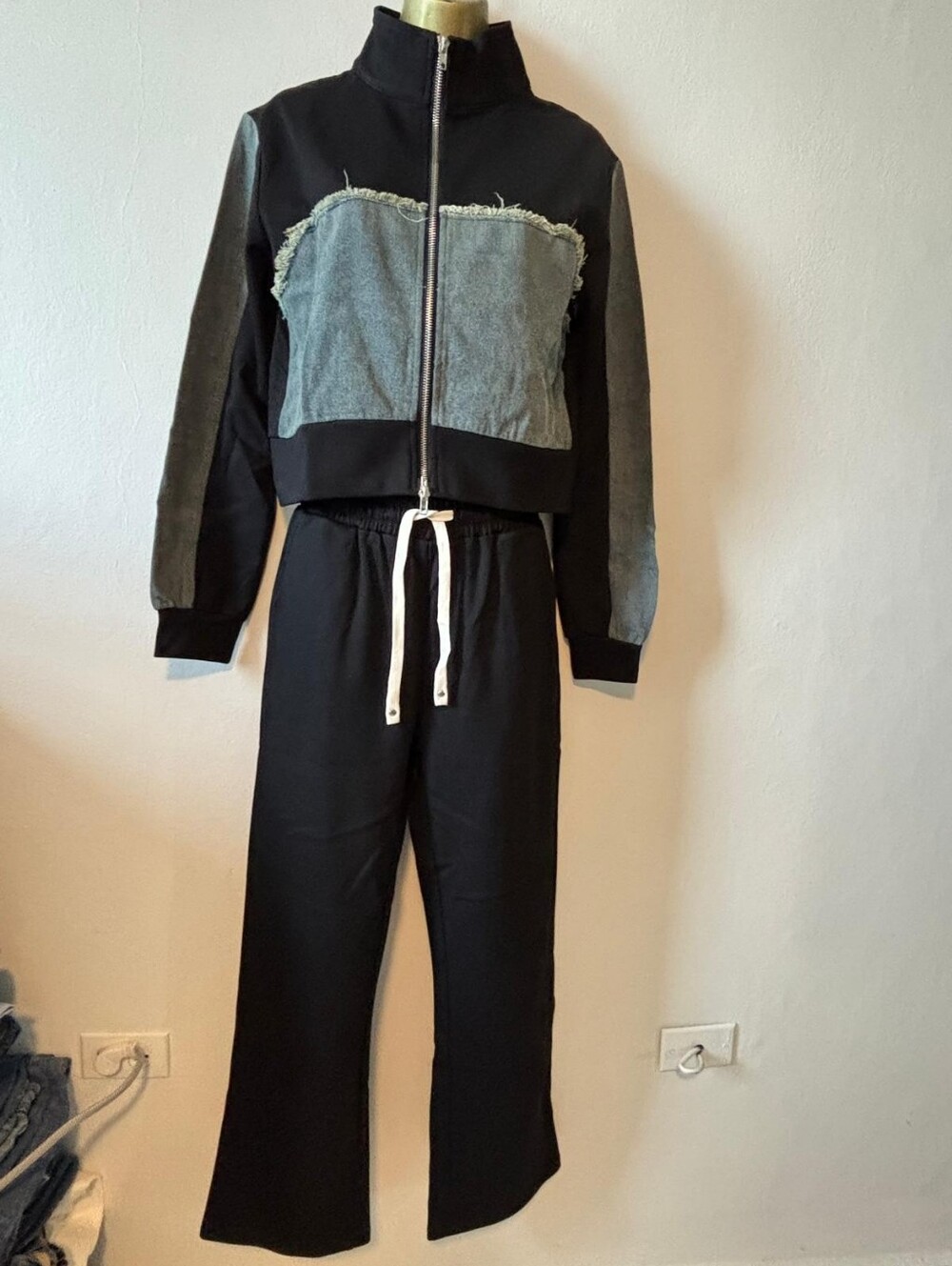 Black Two-Tone Zip Jacket & Pants Set